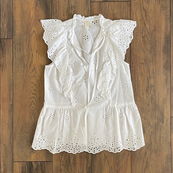 H&M White Eyelet Ruffle Top - Picture 1 of 2